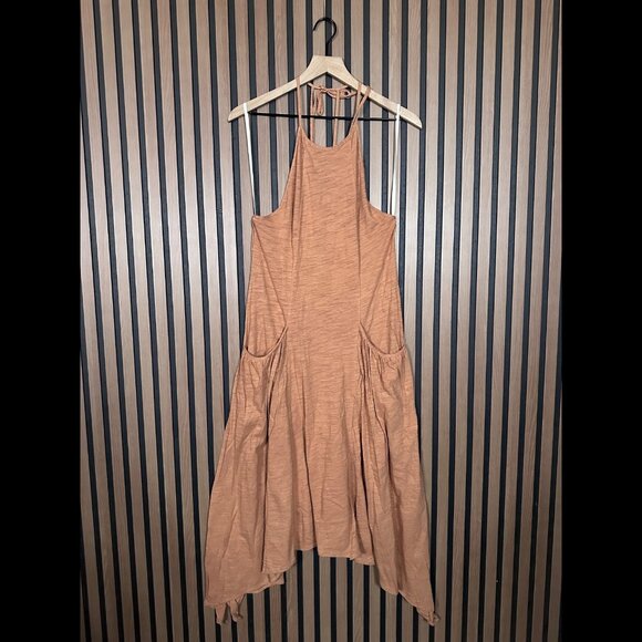 Free People Dress XS Brown Harem Hotshot Pockets Beck Tie Fabric Stretch Maxi - Picture 1 of 9